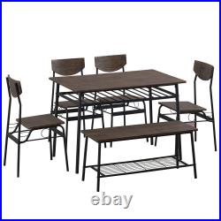 6 Piece Dining Room Table Set For 6 Kitchen Tables 4 Chairs 1 Bench Storage Rack