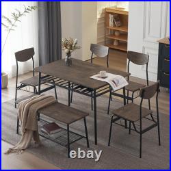 6 Piece Dining Room Table Set For 6 Kitchen Tables 4 Chairs 1 Bench Storage Rack