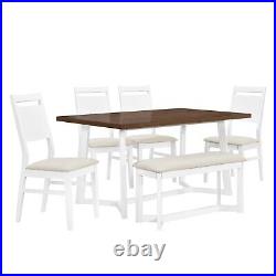 6-Piece Dining Table Set Wooden Kitchen Table Set with Bench and 4 Chairs
