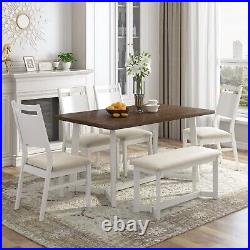 6-Piece Dining Table Set Wooden Kitchen Table Set with Bench and 4 Chairs