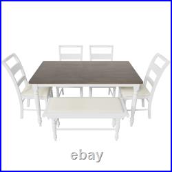 6-Piece Dining Table Wood Dining Table Set With 4 Chairs 1 Bench Solid Wood New