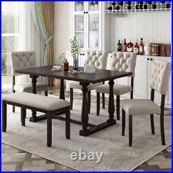 6-Piece Dining Table and Chair Set with Special-shaped Legs and Foam-covered Sea