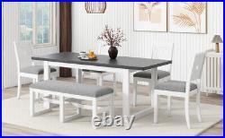 6-Piece Extendable Dining Table Set, 4 Upholstered Dining Chairs and Dining Bench