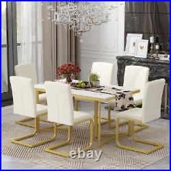 7-Piece Dining Table Set Kitchen Table Set with Marble Sticker Table & 6 Chairs
