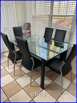 7 Piece Glass Dining Table and Chair Set for Kitchen Dining Room