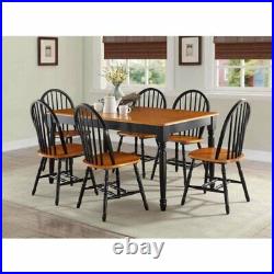 7 Piece Kitchen Dining Set Farmhouse Wood Table & 6 Chairs Black & Cherry Oak