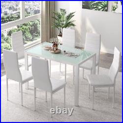 7 Piece Kitchen Dining Set Glass Metal Table and 6 Chairs Breakfast Furniture US