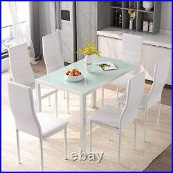7 Piece Kitchen Dining Set Glass Metal Table and 6 Chairs Breakfast Furniture US