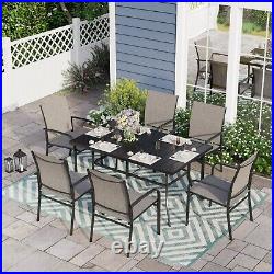 7 Piece Outdoor Patio Dining Set Fixed Chairs & Rectangle Table withUmbrella Hole