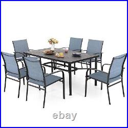 7-Piece Outdoor Patio Dining Set Rectangle Table with Umbrella Hole 6 Chairs