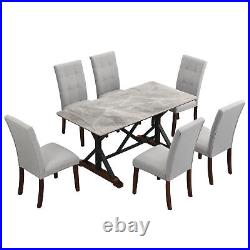 7-piece Dining Table Set Sintered Stone Dining Table with 6 Upholstered Chairs