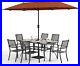 8 Piece Patio Dining Set Outdoor Patio Table and Chairs with Umbrella, Orange Red