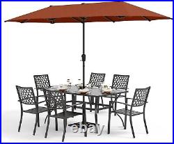 8 Piece Patio Dining Set Outdoor Patio Table and Chairs with Umbrella, Orange Red
