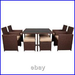 9 Piece Dining Table Set w / Chairs / Stool / Cushions Kitchen Rattan Furniture