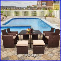 9 Piece Outdoor Patio Furniture Set, PE Rattan Wicker Sofa Set with Dining Table