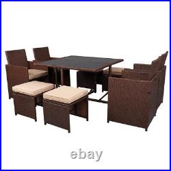 9 Piece Outdoor Patio Furniture Set, PE Rattan Wicker Sofa Set with Dining Table