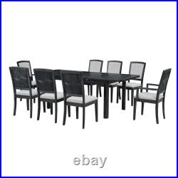 9-Piece Wooden Dining Set with 6 Armless Chairs 2 Arm Chairs & Extendable Table