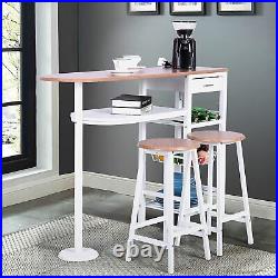 Bar Table Set 3 Piece Counter Height Kitchen Dining Bar Stools Storage Table