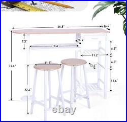 Bar Table Set 3 Piece Counter Height Kitchen Dining Bar Stools Storage Table