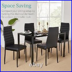 Black 5 Piece Dining Table and Chairs Set Glass Top Design for 4