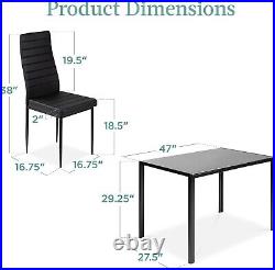 Black 5 Piece Dining Table and Chairs Set Glass Top Design for 4