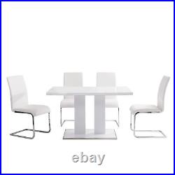Contemporary Five Piece Dining Table Set with Upholstered Chairs, White