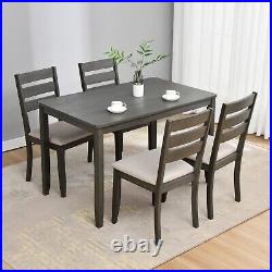 Dining Set 5-Piece Dining Room Set, 1 Solid Wood Dining Table with 4 Linen Chair