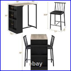 Dining Table Set 3 Piece Counter Height Table Set Side Storage Shelf for Kitchen