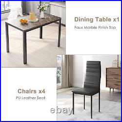 Dining Table Set for 4, 5 Pieces Compact Kitchen Table with 4 Chairs Metal Frame