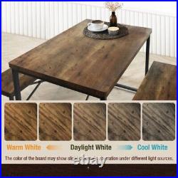 Dining Table Set for 4 Small Kitchen Table Set with 2 Benches Wood Metal Frame