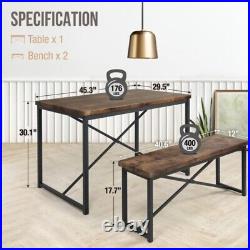 Dining Table Set for 4 Small Kitchen Table Set with 2 Benches Wood Metal Frame
