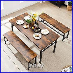 Dining table set for 6 people, 3-piece dining table set with 2 benches stool