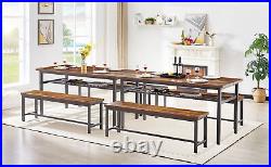 Dining table set for 6 people, 3-piece dining table set with 2 benches stool