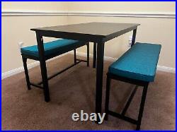 Expandable 3-Piece Dining Table Set with Custom Cushions Mid Century Modern