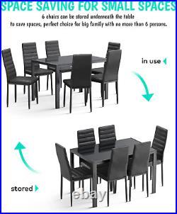 Gizoon Glass Dining Table Sets for 6, 7 Piece Kitchen Table and Chairs Set for 6