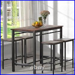 High Bar Table Set 5-Piece 47 tall table with 4 Square Stools Dining table Brown