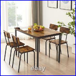 Industrial 5-Piece Dining Table Set Kitchen Table and 4 Chairs Set Rustic Brown