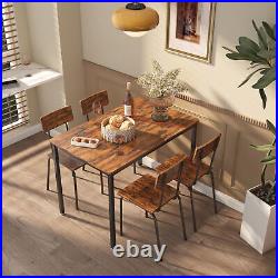 Industrial 5-Piece Dining Table Set Kitchen Table and 4 Chairs Set Rustic Brown