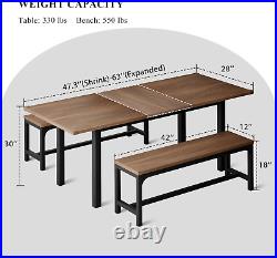 Ipormis 3-Piece Dining Table Set for 4-8, 63 Extendable Kitchen Table with 2 Be