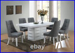 Kings Brand 7 Piece White Modern Dinette Dining Room Table with Grey Chairs