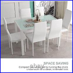 Kitchen Dining Set 7-Piece Dining Room Table and 6 Leather Chairs Glass Tabletop