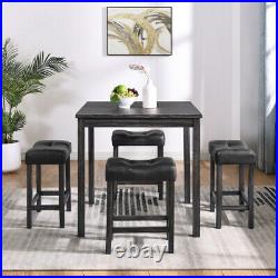 Modern 5 Piece Dining Table Set with 4 PU leather Upholstered Stools&a table