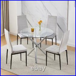 Modern 5-Piece Round Glass Dining Table Set for 4 with Chairs for Dining Room