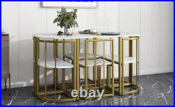 Modern 7-Piece Dining Table Set Golden+White Faux Marble Compact 55Inch Kitchen