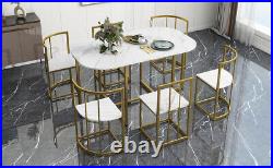 Modern 7-Piece Dining Table Set Golden+White Faux Marble Compact 55Inch Kitchen