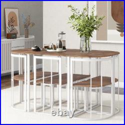 Modern 7-Piece Dining Table Set with Faux Marble Compact 55Inch Kitchen TableSet