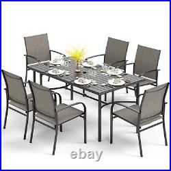 PHI VILLA 7 Piece Patio Dining Set Outdoor Furniture Set Metal Black Table