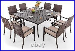 PHI VILLA 9Piece Outdoor Dining Set Rattan Chairs & Square Table Patio Furniture