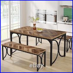 Rectangle Kitchen Dining Table with 2 Benches, 3-Piece Dining Set for 4 People