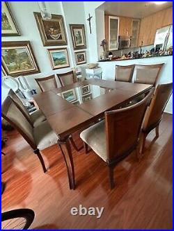 SOLID WOOD with Glass and leather center Tabletop Dining Table Set 9 Piece